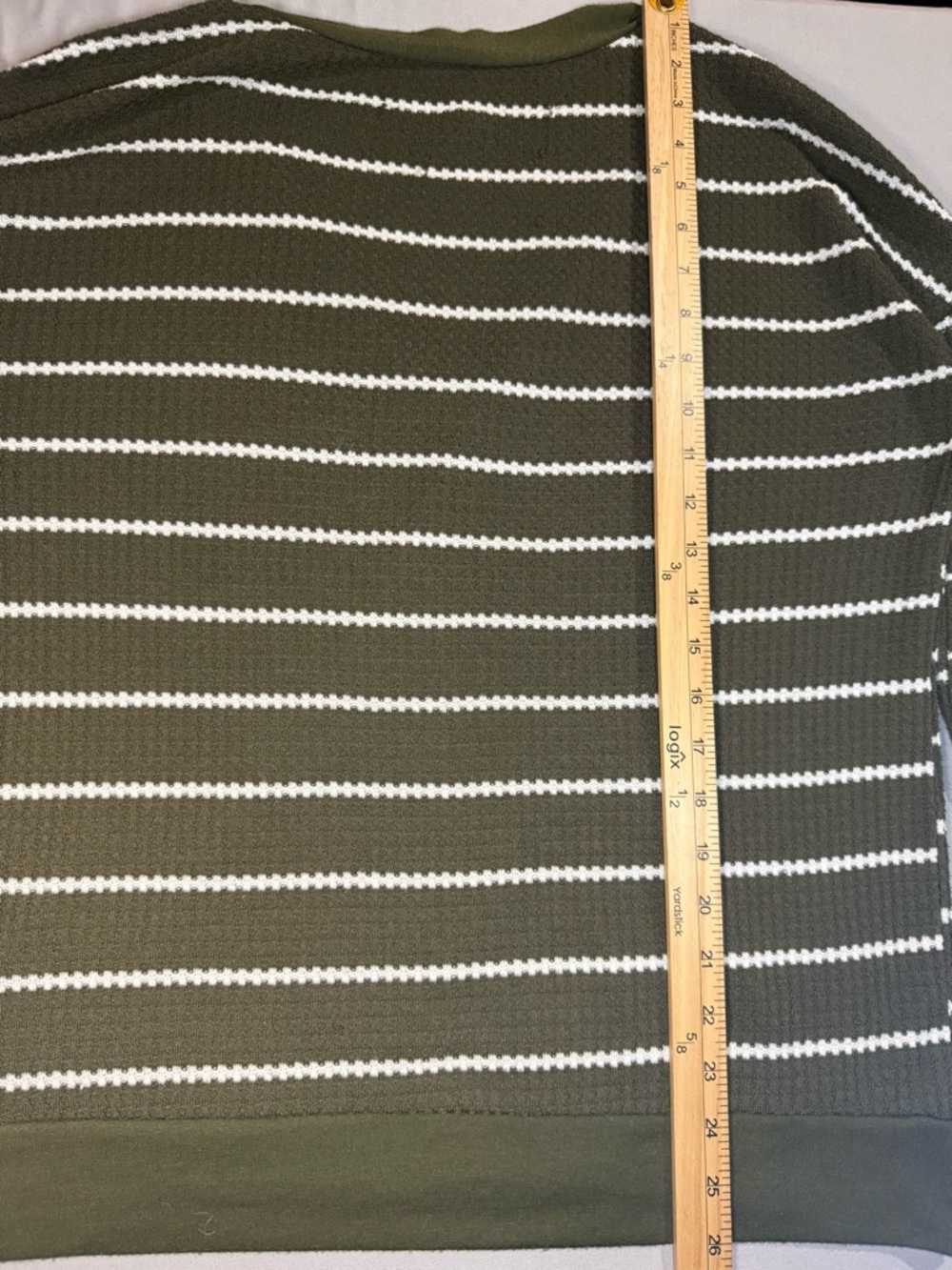 Medium Vanilla Bay Olive Green White Striped Wrap Top Waffle Knit Spring Fall - Picture 6 of 6